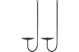 WHSLILR Metal Wall Candle Sconces Holder - Modern Candle Sconces Wall Decor Set of 2, Hanging Wall Candle Holder for Fireplace Hallway Living Room Farmhouse Stairway Wall Decor - Black CS007