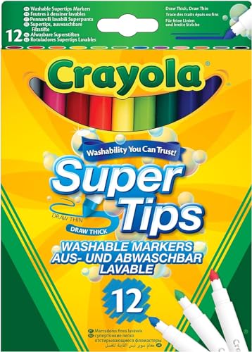 CRAYOLA - Super Tips, Medium Point Washable Marker, 12er-Pack, für Schule und Freizeit, sortierte Farben, ab 3 Jahren, 7509