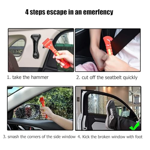 DuDuZui 2 Emergency Window Breaker Hammer and Seatbelt Cutter, Emergency Hammer and Car Seat Belt Cutter in Two, with 2 Survival Whistle