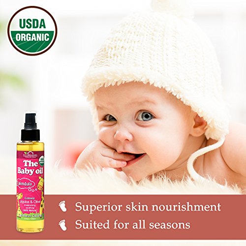US Organic Baby Oil with Calendula, Jojoba and Olive Oil with Vitamin E, USDA Certified