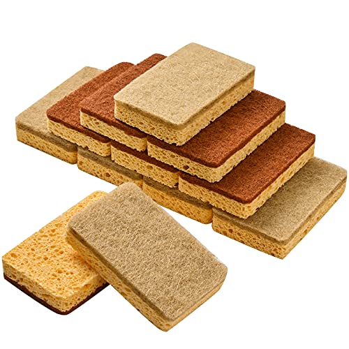 12 Pack Kitchen Dish Sponges, Natural Plant Palm Fiber Scrub Sponge with Non Scratch