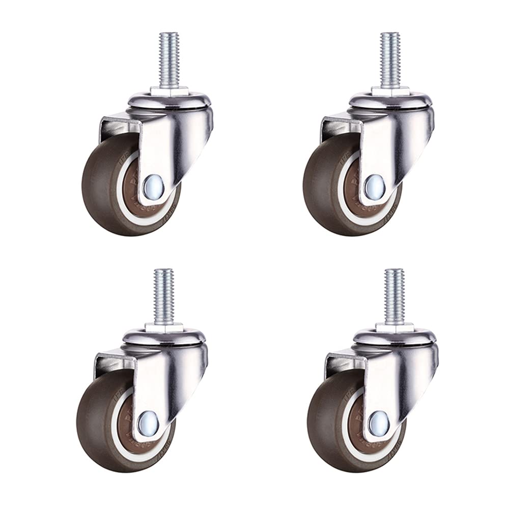 Gibsob 4Pcs Swivel Caster Wheels, Heavy Duty, Threaded Stem, Mute, Rubber, 2" Diameter, 2" Width, 16kg Load, for Furniture, Table, Shopping Cart, Plant Stand, Workbench, Shoe Cabinet, Toy Box
