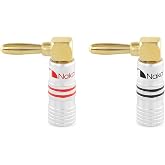 Nakamichi GrubLock 24k Gold Plated Right Angle Banana Plugs, 10-18 AWG | Excel Series, Gauge Size 4mm for Speakers Amplifier Hi-Fi AV Stereo Audio Wire Cable Screw Connector, 2 Pcs (1-Pair)