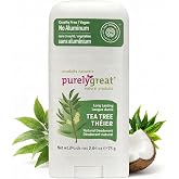 Purelygreat Tea Tree Scented Women &amp; Men Natural Deodorant Stick | Travel Friendly Hygiene Essential | Parabens &amp; Aluminum Free Clean Deodorant for Women &amp; Men - 2.64 oz / 75 g