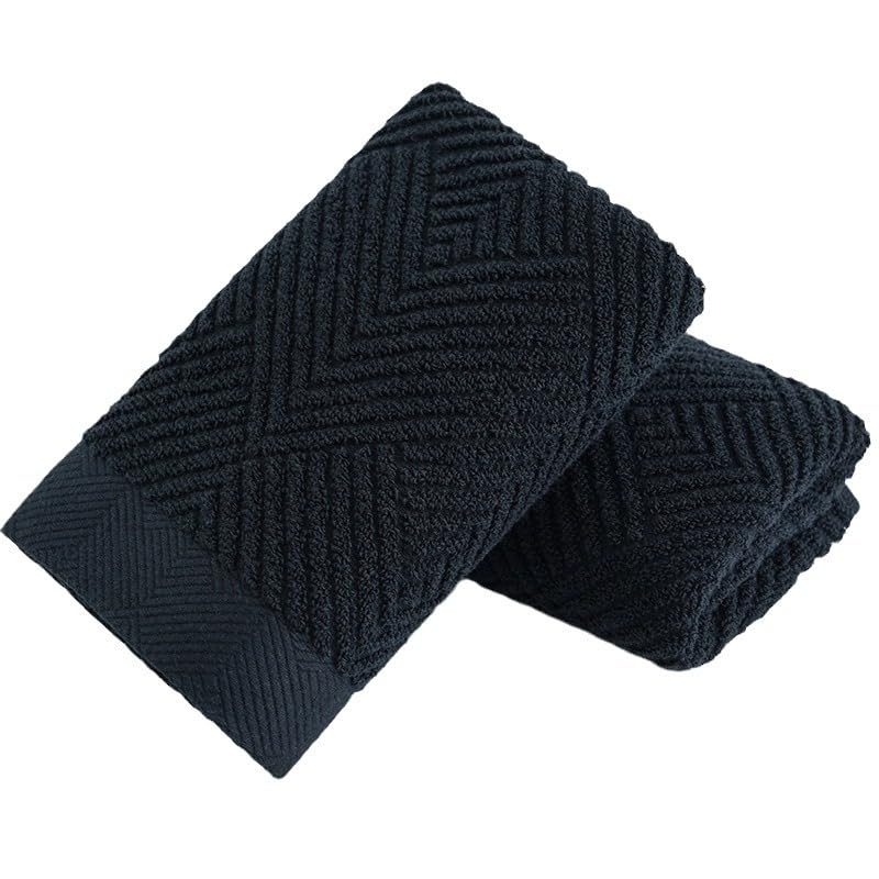 sense gnosis Super Soft Black Hand Towels Terry Striped Weave Pattern Ultra Absorbent 100% Cotton Towel for Bathroom(13 X 29 Inch), 2 Pieces