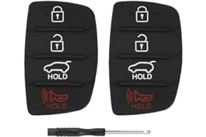 JJCHQ Key Fob Rubber Button Pad Replacement for Hyundai Santa Fe Sport Sonata 2018 2017 2016 2015 2014 2013 4 Button Key Fob Cover Keyless Entry Remote Control Flip Car Key Fob Case Insert Keypad - 2 Pack
