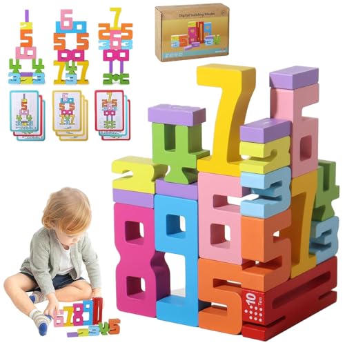Xgmadiles Montessori Math Blocks for Kids Ages 3-8 | 20PCS Wooden STEM Learning Toys with Balance Game | Self-Checking Number Puzzles & Counting Cubes | Toddler Educational Building Set