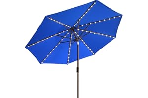 EliteShade USA 10-Year-Non-Fading Sunumbrella Solar 9ft Market Umbrella with 80 LED Lights Patio Umbrellas Outdoor Table Umbrella with Ventilation,Royal Blue