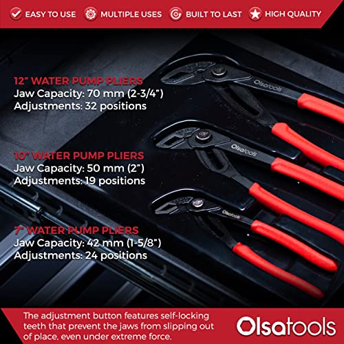 Olsa Tools Groove Joint Pliers Set (3pc) Quick Adjust Water Pump