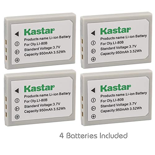Kastar Battery (4-Pack) for Olympus Li-80B and Konica Minolta NP-900 Work with Olympus T-100,t-110,x-36 and Konica Minolta DiMAGE E40, E50, KYOCERA EZ4033 etc. Cameras