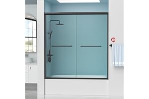 Oycevila Tub Shower Door 56-59" W X 59" H, Semi-Frameless Bypass Tub Doors - 1/4" Thick Tempered Glass, Matte Black Bathtub Door