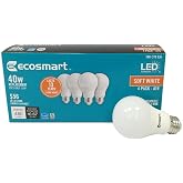 (4-Pack) EcoSmart LED A19 Dimmable 40W Replacement in Soft White (15,000 Hours, 2700K, 5.6W, Energy Star, E26)
