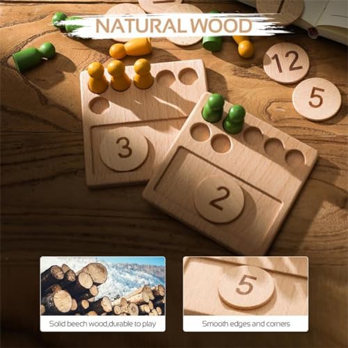 AM ANNA Wooden Counting Peg Board - Kindergarten Math Operation Number Toy for Toddlers - Montessori Educational Gift for 2-4 Year Old Boys and Girls