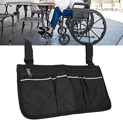 Chair Side Storage Bag Wheelchair Side Bag Waterproof Side Hanging Pouches, Wheelchair Armrest Side Organizer Bag, Travel Messenger Backpack Storage Tote(Black)
