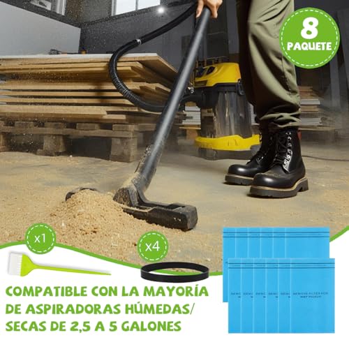 Filtro Para Aspiradora, Compatible con Koblenz Mod 45-0389-2,WS01025F2,artesano 9-38737,VF2000. Wet/Dry Bolsas para Aspiradora Lavable, Ocho bolsas filtrantes más cuatro correas y un cepillo.
