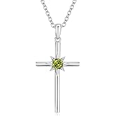 LOCIBLO Birthstone Necklaces for Women 925 Sterling Silver Cross Pendant Created Gemstone Necklace Crucifix Jewelry for Her, Adjustable Chain 16"+2"