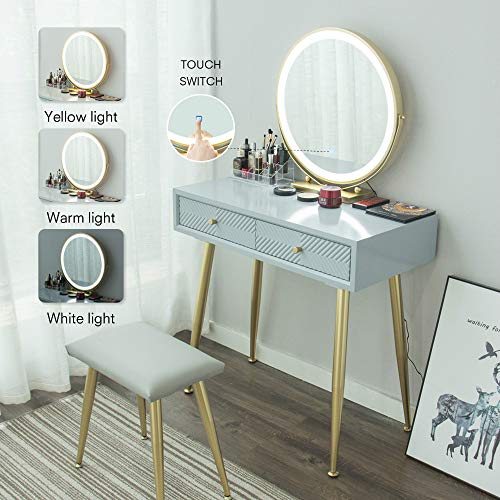 YOURLITE Vanity Table Set with 3 Modes Adjustable Brightness Mirror and