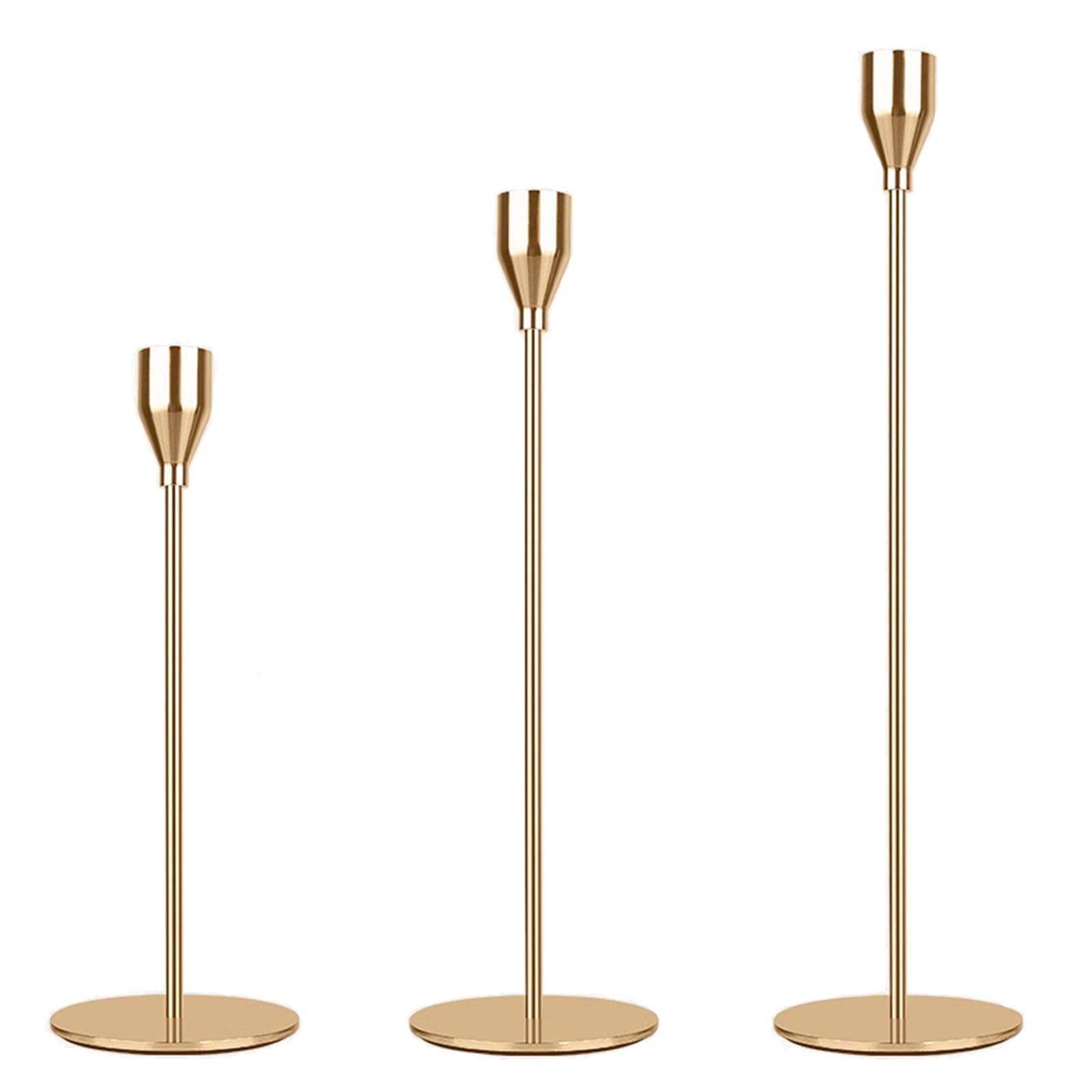 Gold Candle Holders Set of 3, Metal Candlestick Holders, Taper Candles Stand Holder, Elegant Candle Sticks Holder for Candlelight Dinner, Christmas Party Decoration