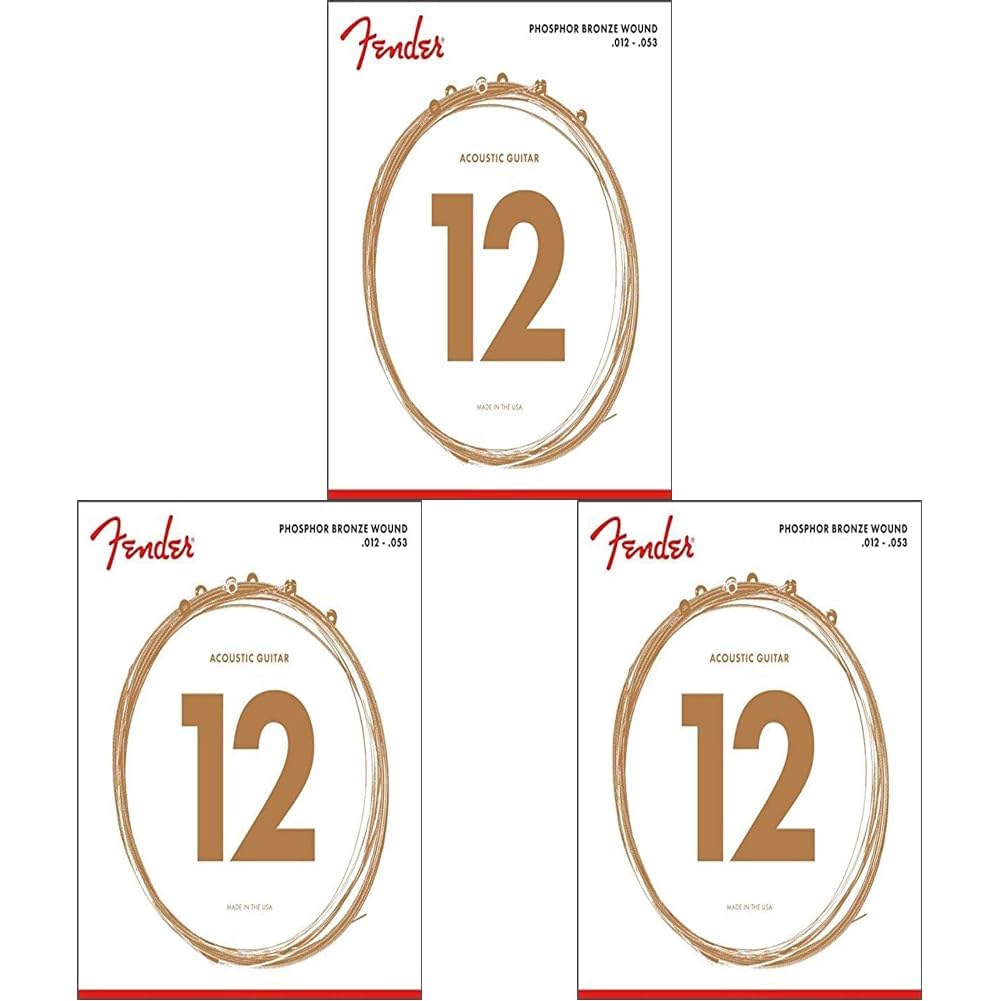 Fender Phosphor Bronze Acoustic Guitar Strings Ball 60-L End Light - 12-53 (Pack of 3)