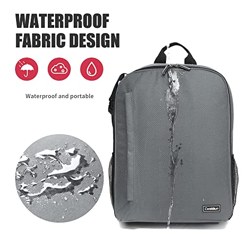 Cwatcun Camera Backpack DSLR SLR Camera Bag with 15.6 Inch Laptop Compartment For Canon Nikon Sony,Water Resistant Camera Backpack for Women and Men,Adjustable Tripod Holder (Ⅱ Large Grey)