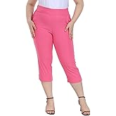 HDE Plus Size Pull On Capri Pants for Women with Pockets Elastic Waist Commuter Travel Casual Work Cropped Pants with Cuff