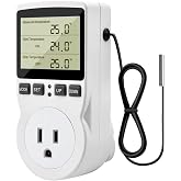 Diymore 1800W Plug in Thermostat Temperature Controller Electric Digital RV Thermostats Heating Cooling Control Mode Timer White 120V 15A Digital Temperature Controller Thermostat Timer LCD Display