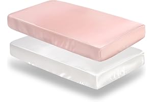 SiinvdaBZX 2 Pcs Satin Crib Sheets for Girls, Silky Soft Crib Fitted Sheets for Standard Crib and Toddler Mattress (Pink & White, 52 x 28 x 8In)