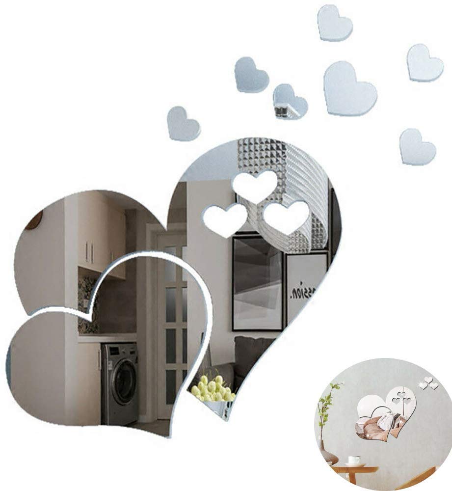 GadgetcKing 3 Love Heart Mirror Tiles Kitchen Wall Sticker Stick on Decal Home Bedroom Decor Removable Acrylic Mirror Setting Wall Sticker Decal for Home Living Room