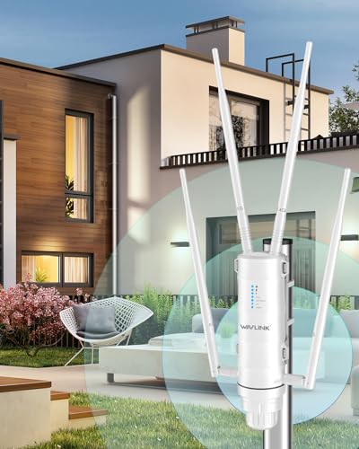 AC1200 Outdoor WiFi Repeater, WAVLINK High Power Outdoor Weatherproof WiFi Range Extender/Wireless Access Point/mesh Agent with Passive POE, Dual Band 4x7dBi for Working from Home
