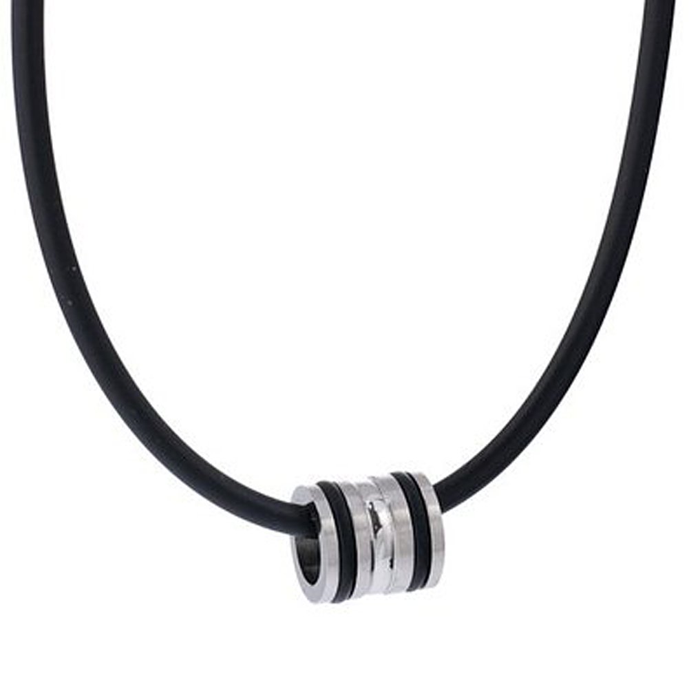 DonDon Men´s Necklace Leather 50 cm 19,7" with Ring Pendant Silver Stainless Steel in a Black Velvet Gift Bag