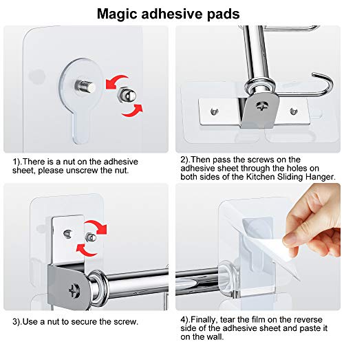 Ninonly Kitchen Sliding Hooks Stainless Steel Utensil Hanging Rack with