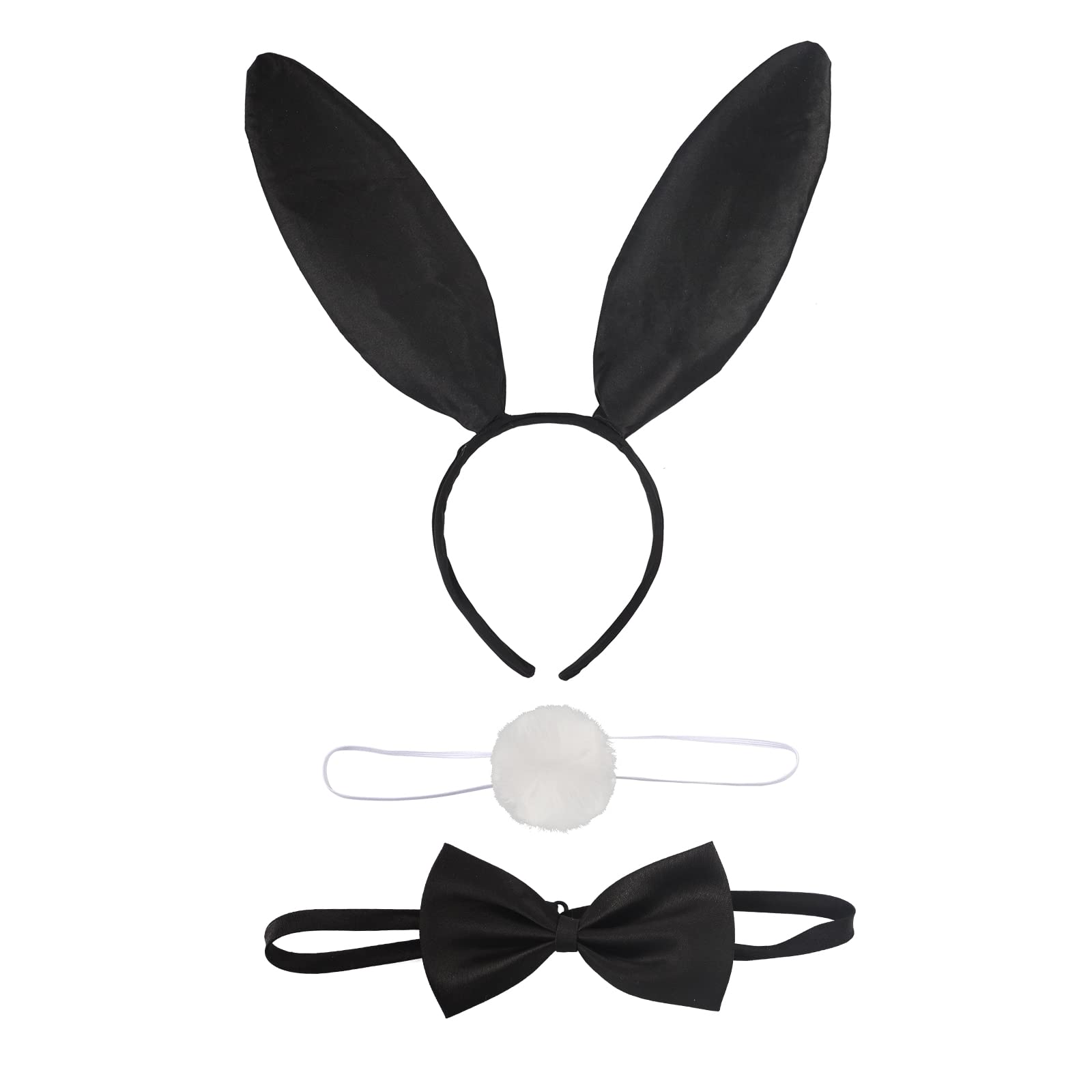 Rabbit Bunny Ears Headband Bow Ties Tail Set Bunny Ears Hair Hoop Bow Tie Tail Set for Adults Halloween Easter Fancy Dress Party Role Play Animal Cosplay Costume