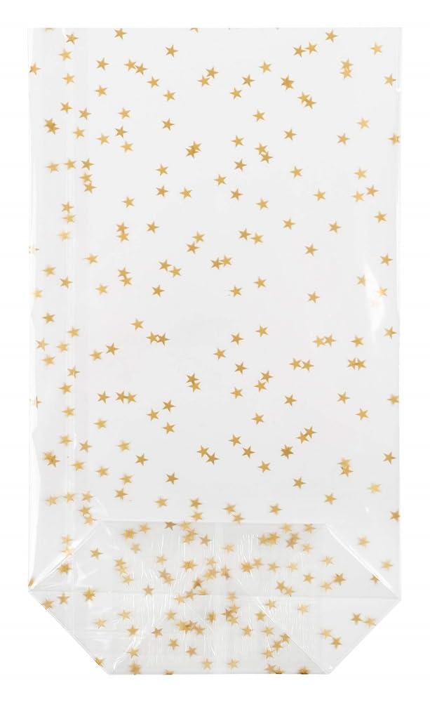 Heku 22-30541-1: 1000 Bottom Bags with Golden Stars, Sturdy Cross Base, Size 160 x 95 x 35 mm, Polypropylene, Transparent