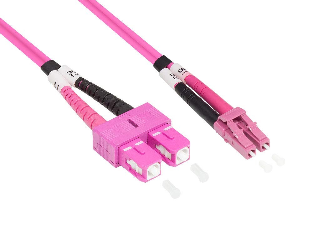 Good Connections LWL Duplex Patch Cable LC to SC Multimode 50/125 Inch Fibre Optic orange OM4 - Violett/Pink 0.5 m