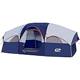 CAMPROS CP Tent 8 Person Camping Tents, Weather Resistant Family Tent, 5 Large Mesh Windows, Double Layer, Divided Curtain for Separated Room, Portable with Carry Bag