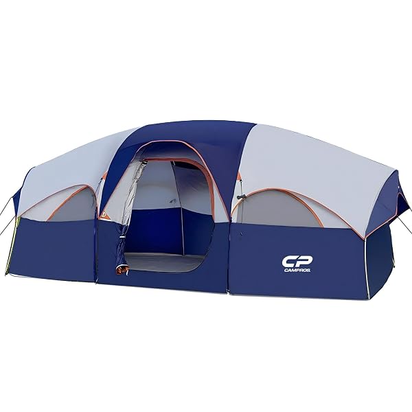 CAMPROS CP TENT 8 PERSON CAMPING TENTS, WEATHER RESISTANT FAMILY TENT, 5 LARGE MESH WINDOWS, DOUBLE LAYER, DIVIDED CURTAIN FOR SEPARATED ROOM, PORTABLE WITH CARRY BAG – DEEP GRAY