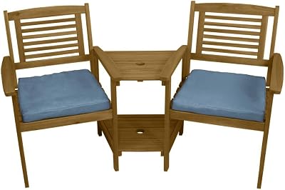 Monster Shop Wooden Companion Love Seat Garden Set 2 Cushions Acacia