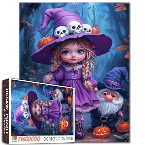Halloween Cute Purple Girl with Skull Hat Jigsaw Puzzle Pumpkins… at Amazon
