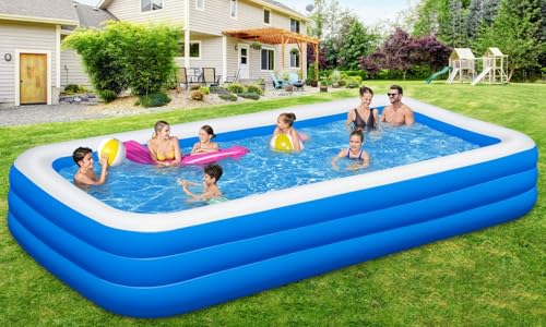 Extra Large Inflatable Swimming Pool - 145" X 74" X 22" Oversized Thickened Blow Up Pool for Kids and Adult, Kiddie Pool for Backyard, Easy Setup & Portable