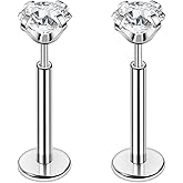 PunkTracker 16g/18g/20g Titanium Steel Threadless Flat Back Cartilage Earrings for Helix/Tragus/Conch/Daith/Earlobe - Nose Studs Lip Rings Labret Monroe Piercing Jewelry for Women Men 2PCS