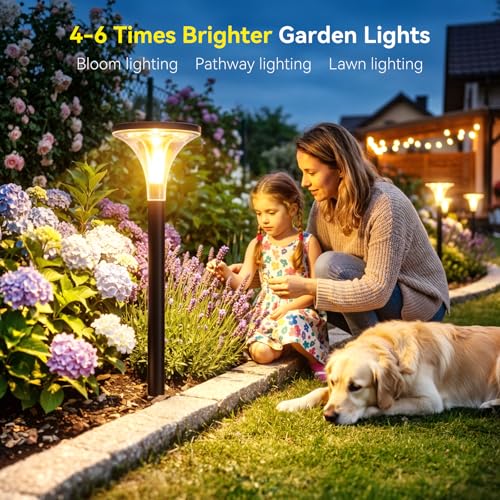 TuyLuxe 200 Lumens Extra Bright Solar Lights for Outdoor Garden Standing, 3000 K Warm White Solar Lights with 2000 mAh Battery, Garden Decoration with IP65 Waterproof for Outdoors, Patio, Balcony