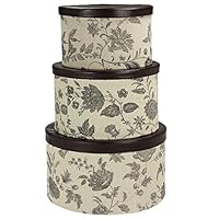 Household Essentials 3-Piece Hat Box Set with Faux Leather Lids, Floral Pattern