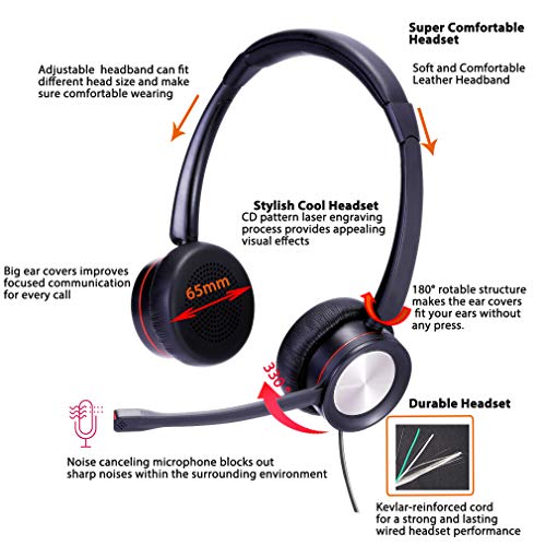 emaiker corded USB Headset with Noise Cancelling Microphone PC