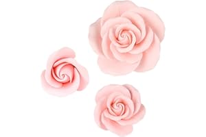 O'Creme Garden Roses Gumpaste Flower Set - Pink Edible Flowers for Cake Decorating - Sugar Paste Flowers for Cakes, Candy, Cupcake Toppers - Birthday, Wedding, Valentines, Baby Shower
