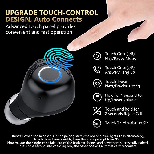 Bluetooth Earbuds, Wireless Earbuds IPX7 Waterproof Bluetooth Headset for Cell Phones 90H Playtime with 2200mAh Charging Case Built-in Mic HD Stereo Sound,Noise Canceling for Workout,Sport (Black)