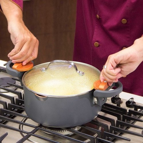 Gotham Steel Pasta Pot with Patented Built in Strainer with Twist N