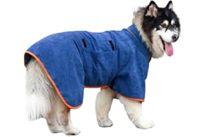 PERIFLOWIN Dog Drying Coat Bathrobe Towel, Microfibre Material Fast Drying Super Absorbent Dog Bath Robe, Pet Quick Drying Moisture Absorbing with Adjustable Collar and Waist