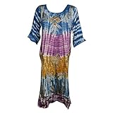 Mogul Interior Womens Boho Batik Printed Dress Coverup Caftan Dress M/L