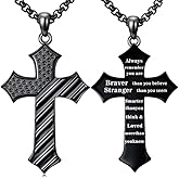 Lypic American Flag Cross Necklace for Men 925 Sterling Silver Patriotic Necklace Bible Verse USA Flag Cross Jewelry Gifts for Men