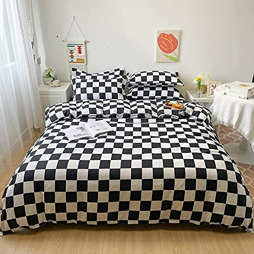 Lunoroey Checkered Duvet Cover Set Single Size Black And White Checkerboard Plaid Grid Quilt Cover Geometric Microfiber Soft Bedding Set (1 Duvet Cover and 1 Pillowcases)